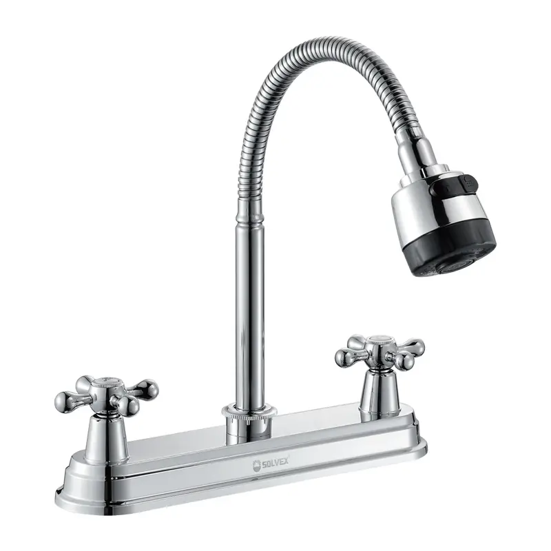8-Inch Chrome Stainless Steel Flexible Kitchen Sink Faucet With Dual-Function Spout And Cross Handles 2