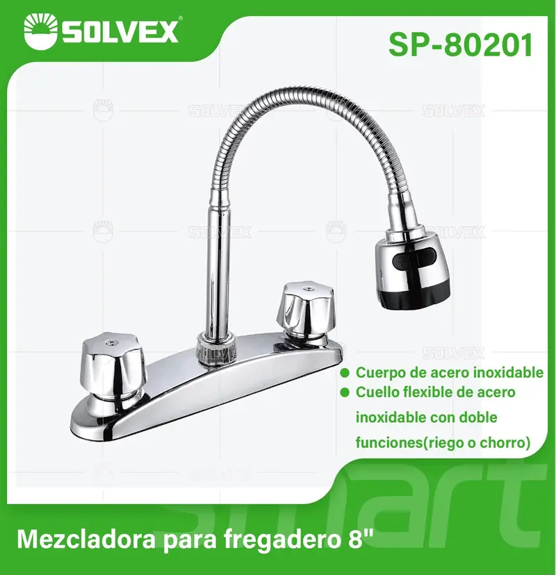 8-Inch Chrome Stainless Steel Flexible Kitchen Sink Faucet With Dual-Function Spout And Plastic Handles 1