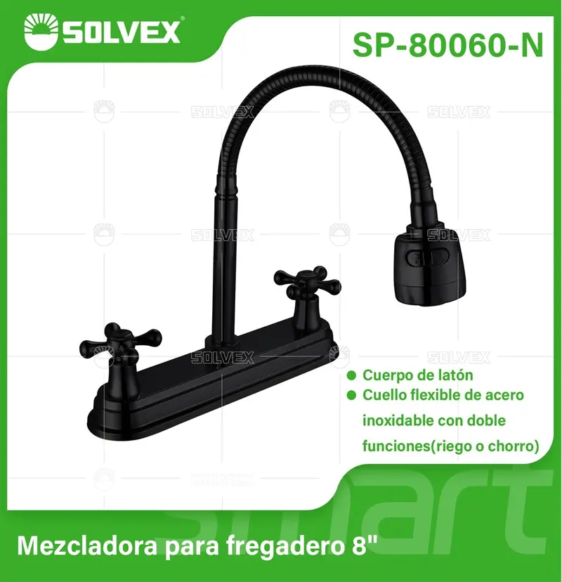 8-Inch Dual-Mode Kitchen Faucet – Matte Black Finish, Flexible Spout With Spray/Rinse Function 1