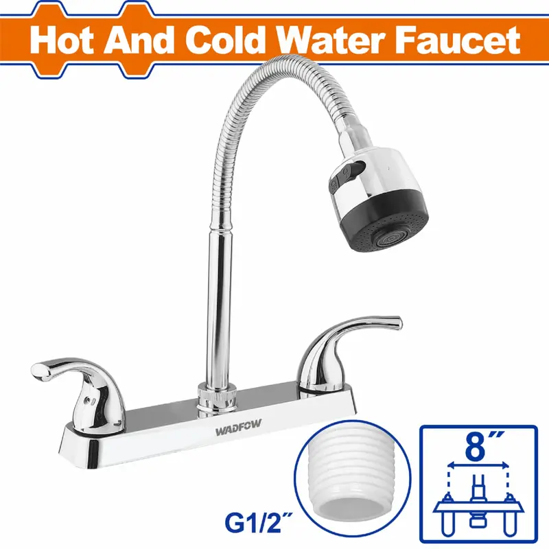 8-Inch Dual-Temp Faucet – Cold & Hot Water Modes, Abs Body With Electroplated Finish, Flexible Hose 1