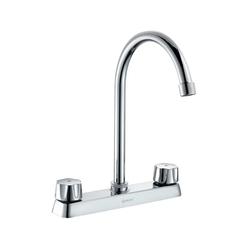 8-Inch Dual-Temperature Kitchen Prep Faucet – Full-Rotation Stainless Steel Spout For Hot & Cold Water 2