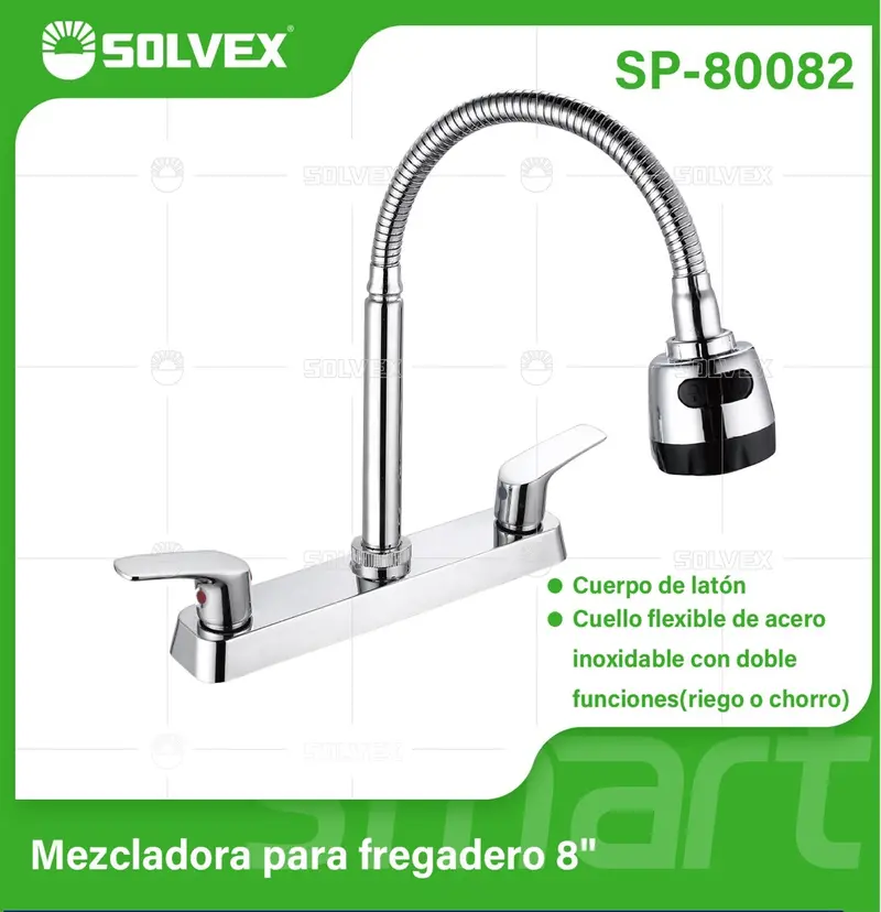 8-Inch Flexible Kitchen Prep Faucet – Chrome Brass Body, Stainless Steel Spout & Dual-Function Spray 1