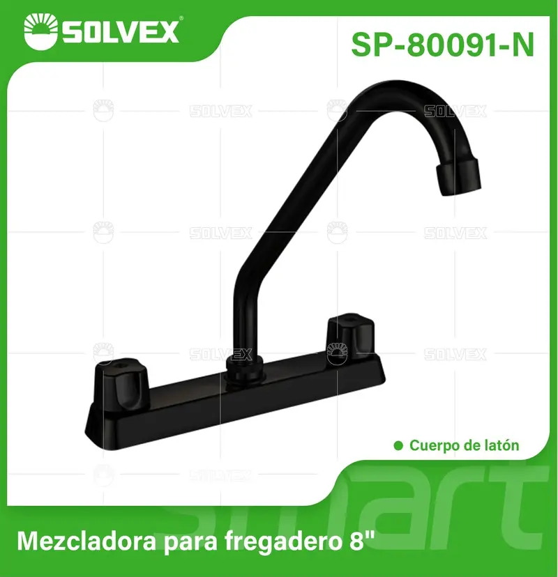 8-Inch Kitchen Prep Sink Faucet With Full-Swivel Spout, Black Brass Body & Metal Handles 1