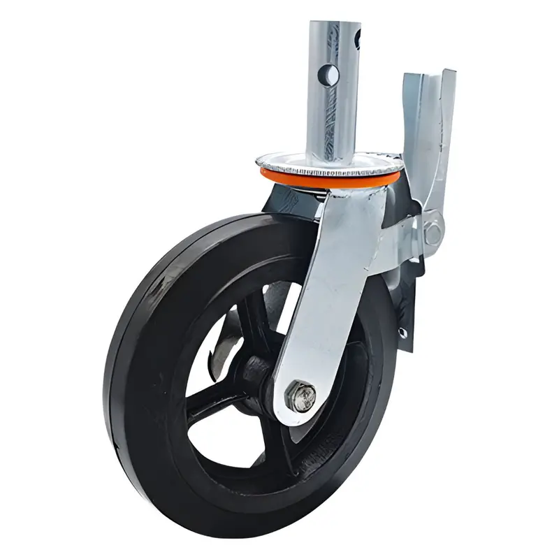 8" Industrial Scaffold Caster – Iron Core Wheel With Non-Slip Rubber Tread & Brake Lock 1