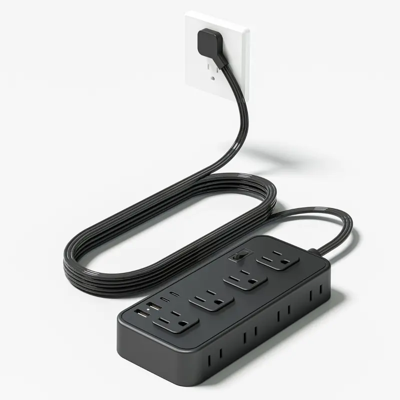 8-Outlet Power Strip With 2 Usb-A & 2 Usb-C Ports – Fast-Charging Black Surge Protector 1