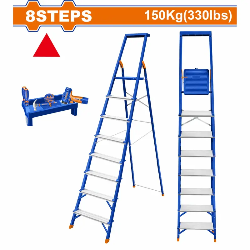 8-Rung Steel-Aluminum Step Ladder – 150Kg Max Load, 172Cm Max Working Height 1