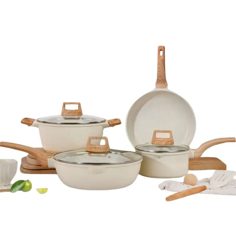 9-Piece Granite Non-Stick Cookware Set – White Pots, Pans, Lids & Spatulas 1