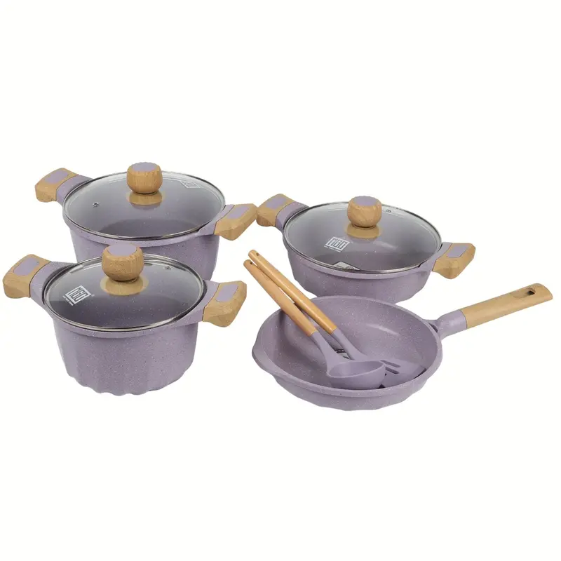 9-Piece Purple Ceramic Cookware Set – Teflon-Free Non-Stick Pots & Pan With Wood Handles 1