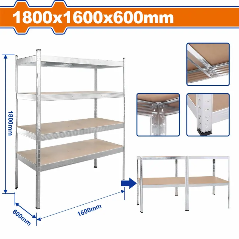 Adjustable 5-Tier Storage Rack – 1600 × 600 × 1800 Mm – 500 Kg Total Capacity – Steel Frame With Mdf Shelves 1