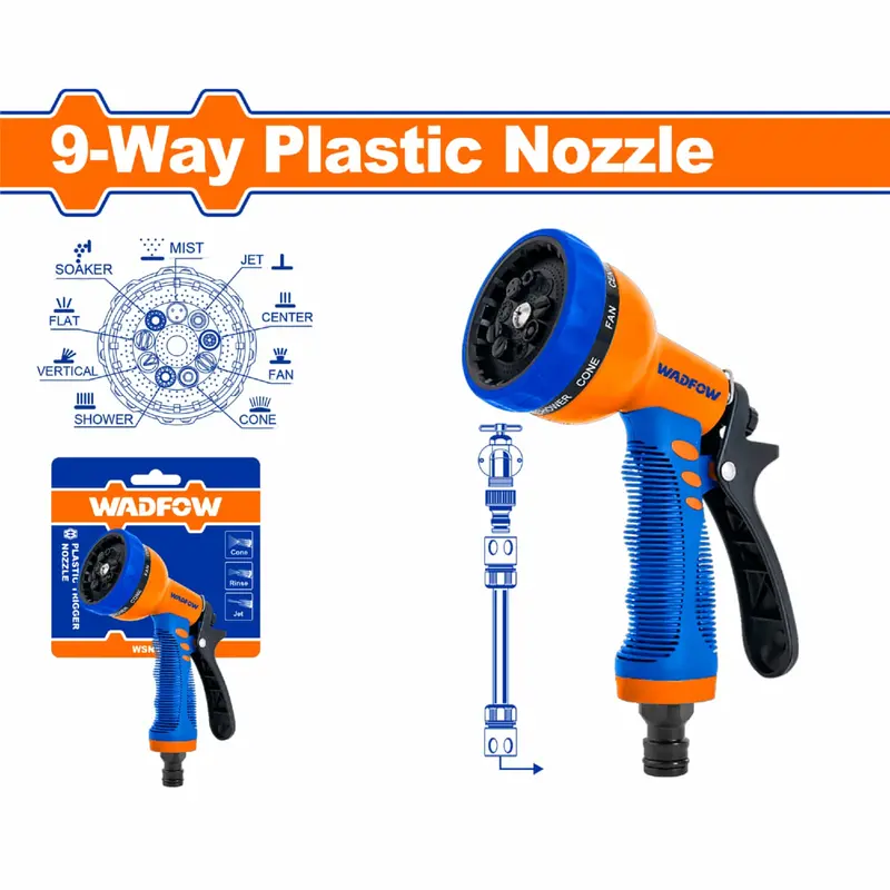 Adjustable 9-Mode Plastic Garden Hose Nozzle – Versatile Water Flow Control 1