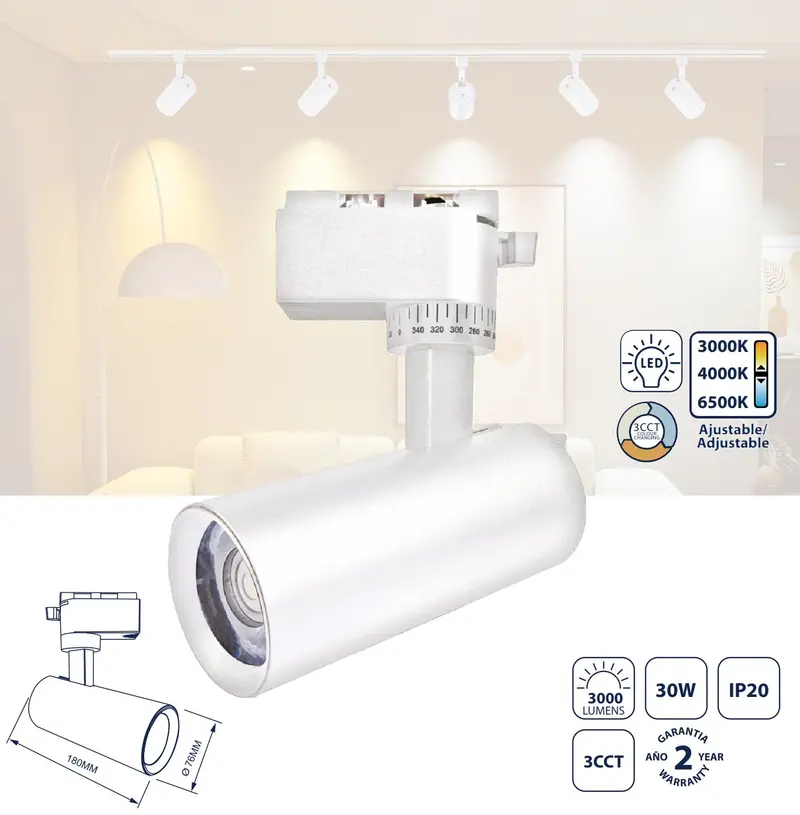 Adjustable Led Track Light – 30W, Cct Tunable (3000K–6500K), 300 Lm Per Head, Modern Rail Fixture 1