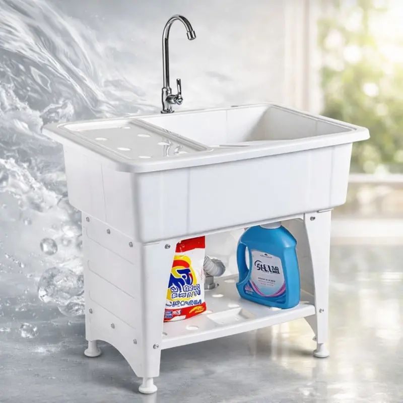 Adjustable-Leg Laundry Sink With Faucet – Elevated Utility Basin For Laundry Rooms, Patios & Balconies (82X77X57 Cm) 1