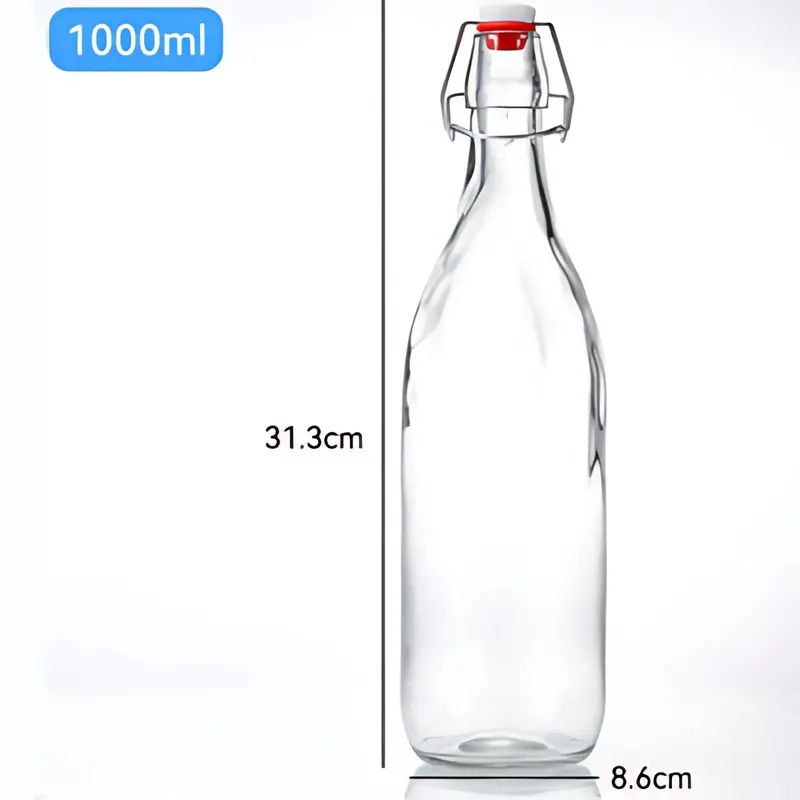 Airtight Flip-Top Glass Bottle – Transparent, 1000Ml Capacity 1
