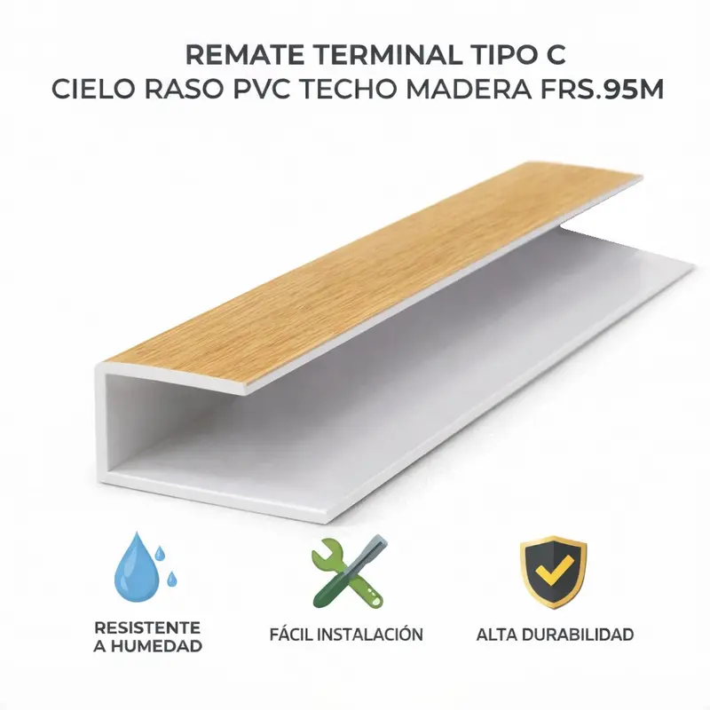 Ash Wood-Finish Pvc Ceiling C-Profile End Cap Trim – 5.95M, Durable & Humidity-Resistant 1