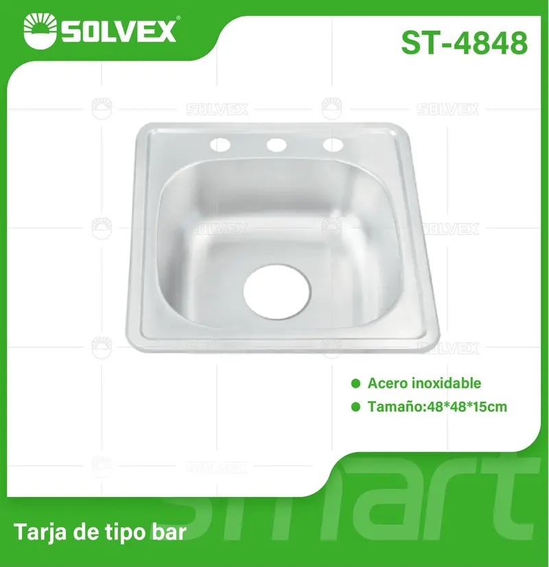 Bar-Style Kitchen Sink 48X48X15 Cm – Brushed Stainless Steel With 3 Faucet Holes 1