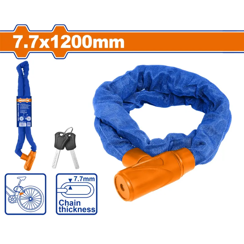 Bicycle Chain Lock – 7.7 Mm × 1200 Mm, Fabric Sleeve Protection, 2 Keys Included 1