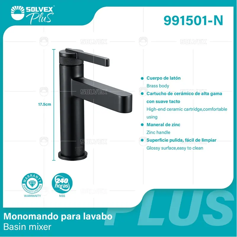 Black Basin Faucet – Single-Lever Cold & Hot Water Tap, 17.5 Cm Height, Lifetime Warranty 1