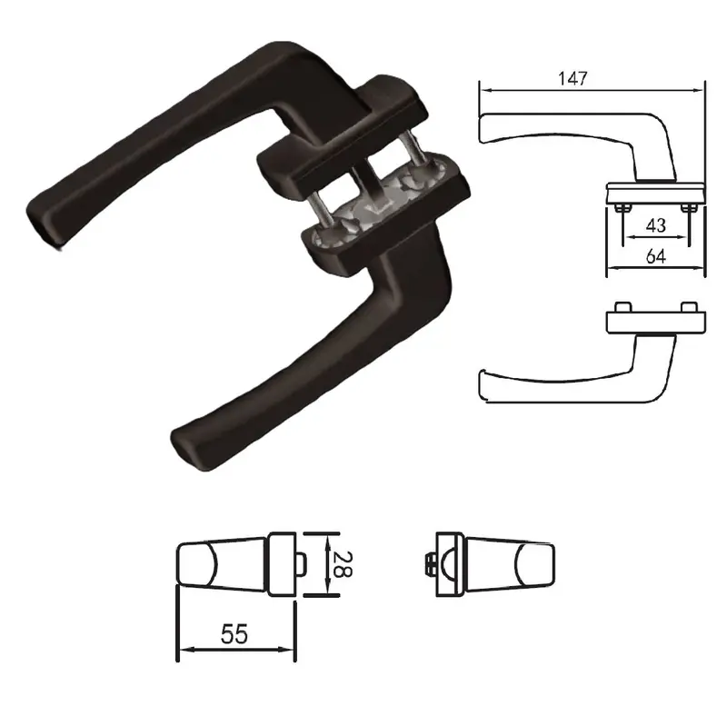Black Double-Sided Door Handle – 7Mm Square Spindle, Universal Fit For Hinged & Sliding Doors 1