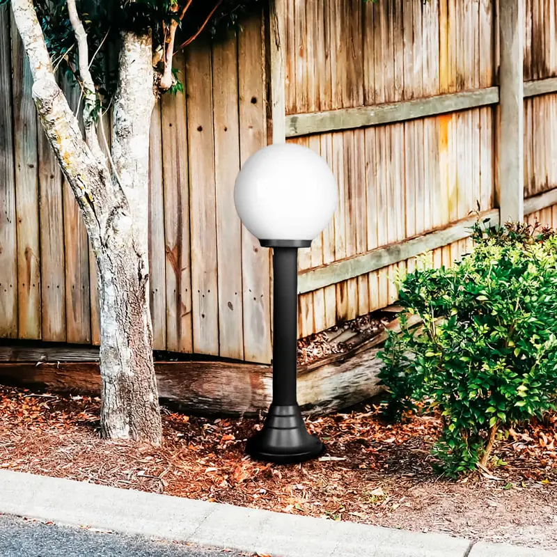 Black Globe Bollard Lamp With E27 Base – Decorative Outdoor Lighting For Gardens, Patios, And Pathways 1