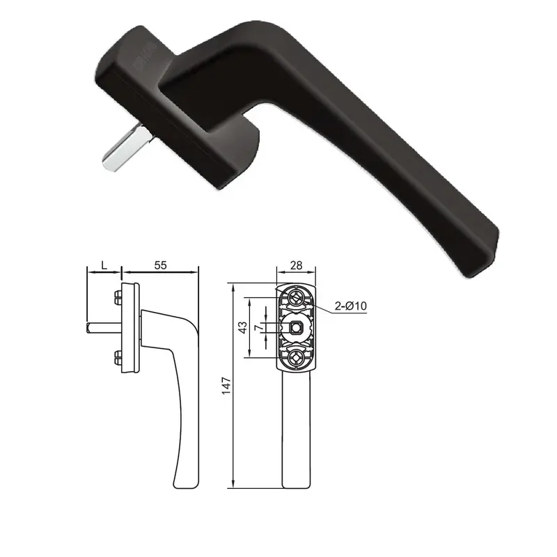 Black Operator Handle For Tilt-And-Turn Windows: Transmission Bar Mechanism For Upvc Frames 1