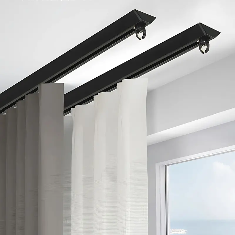 Black Self-Adhesive Curtain Track For Ceiling Mount – Smooth-Gliding, Sold By The Meter, Connectable For Extended Lengths 1