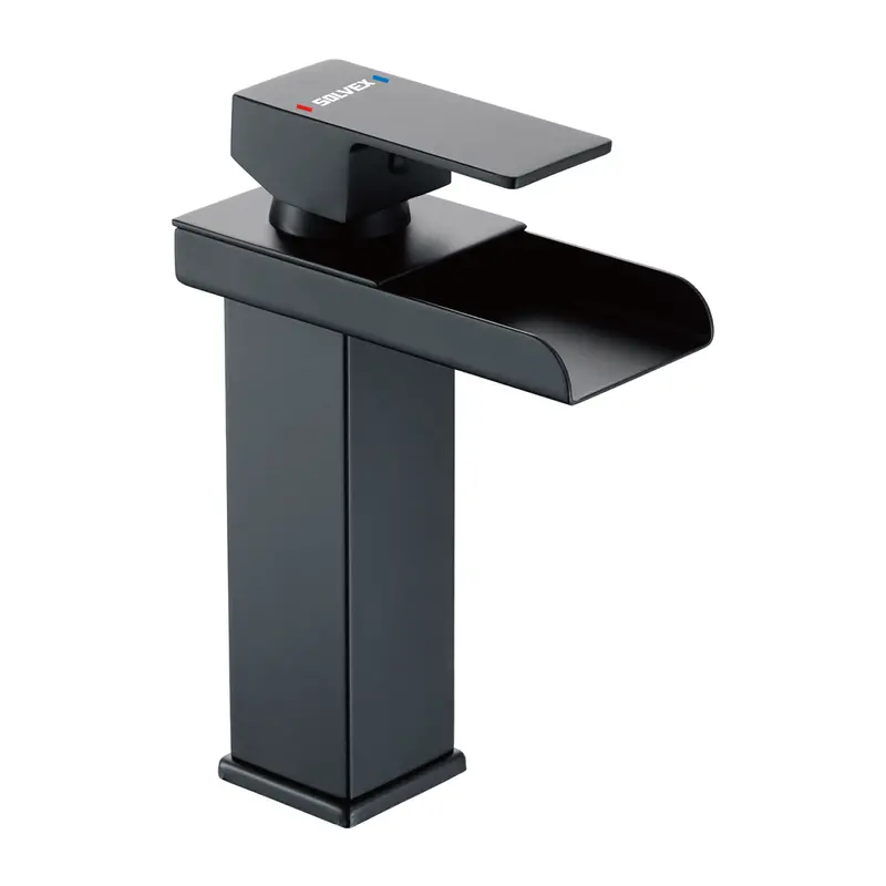 Black Single-Hole Bathroom Faucet – Dual-Temperature Cascade-Flow Lavatory Tap 2