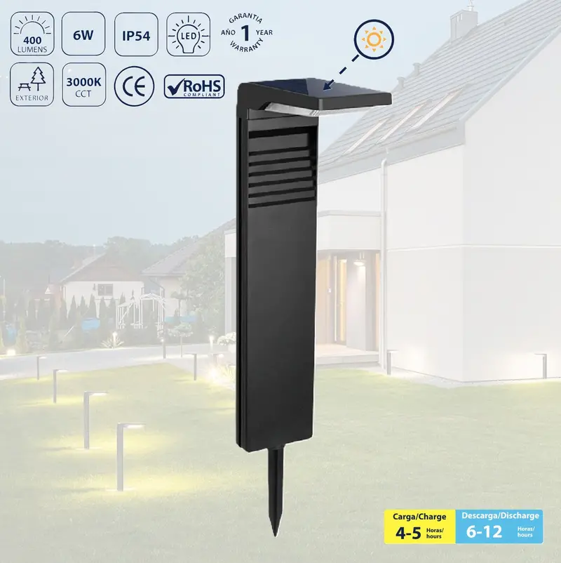 Black Solar Bollard Light – 6W, 3000K, 400 Lm, Durable Ground-Mount Exterior Lighting 1