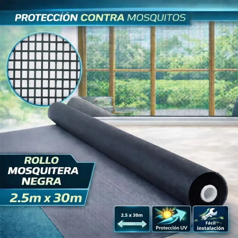 Black Uv-Resistant Mosquito Net Roll – 2.5 × 30 M, 18×18 Mesh (Pp+Pe Blend), Ideal For Windows & Doors 1