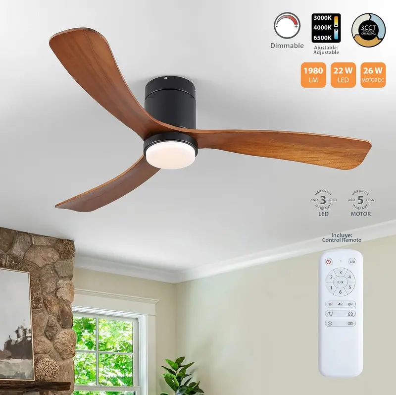 Black Wooden Ceiling Fan With Dimmable Led Light – 22W, Cct Adjustable, 1320Mm Blade Span, Stylish & Functional 1