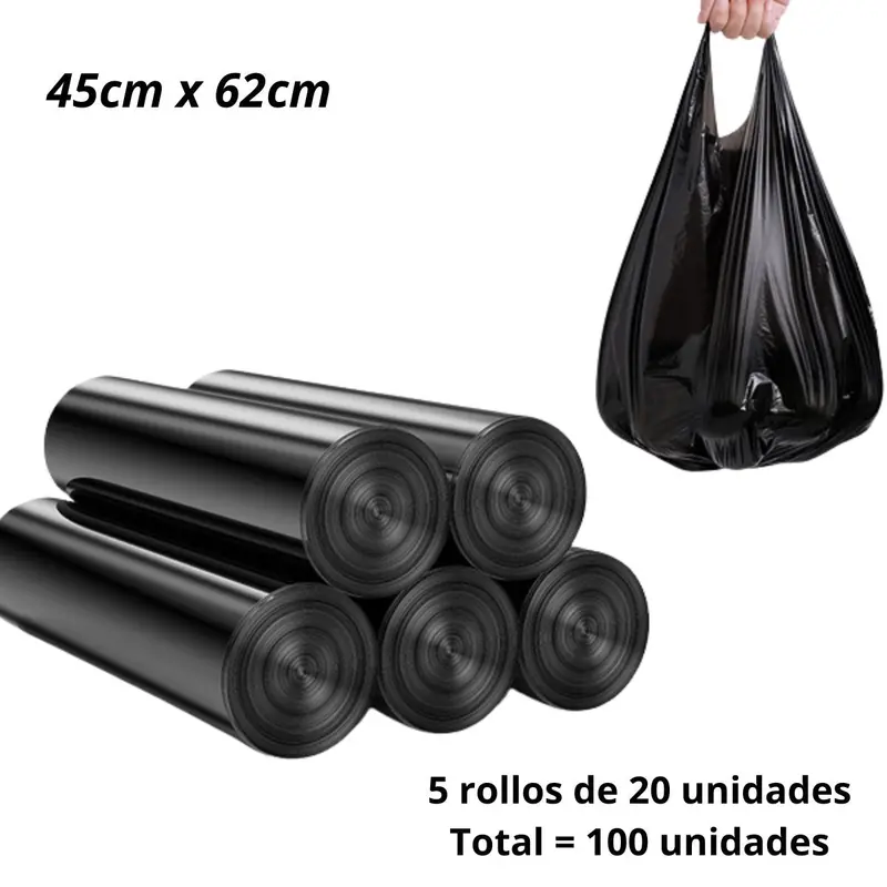 Bolsas De Basura Para Baño Con Asa  7 Galones (45Cm X 62Cm). Con Agarradero. Pack De 5 Rollos De 20 Total 100 Unidades. 1
