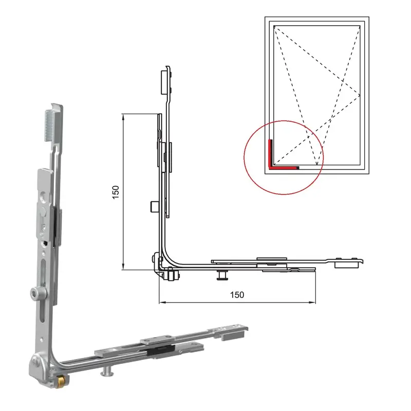Bottom Corner Flip-Over Hinge For Upvc And Aluminum Tilt-And-Turn Window Systems 1