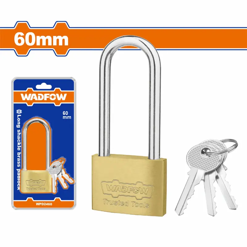 Brass Long-Shackle Padlock – 60 Mm Standard Body, Corrosion-Resistant, Comes With 3 Keys 1