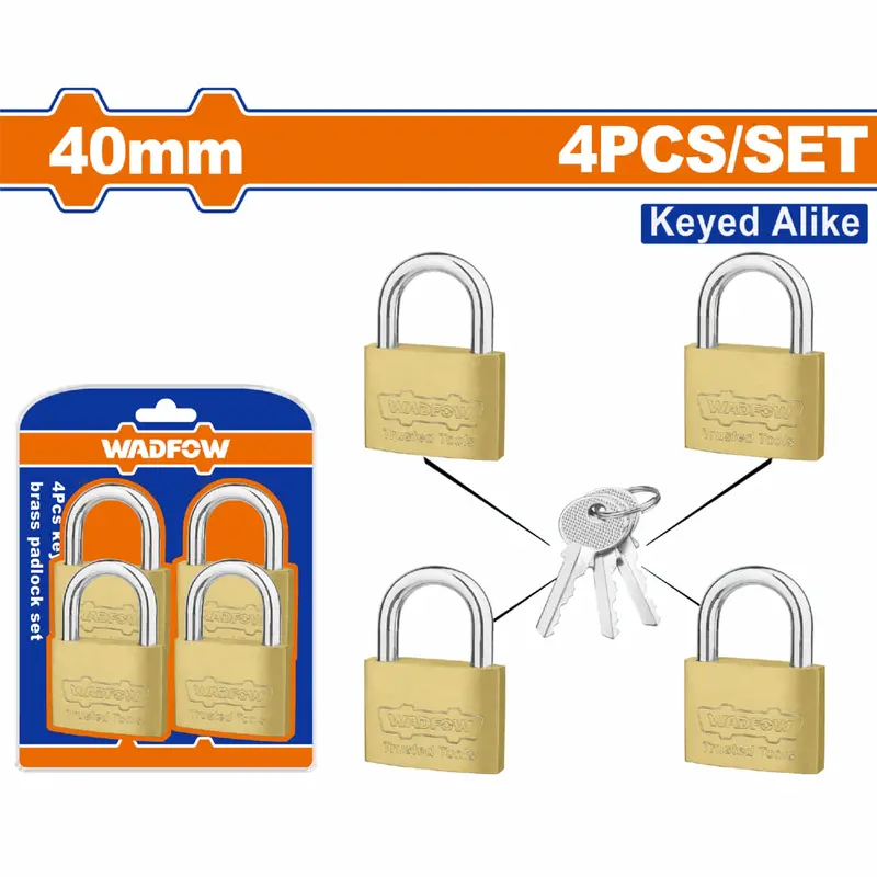 Brass Padlocks – 40 Mm Body, 4-Pack With 4 Unique Keys 1