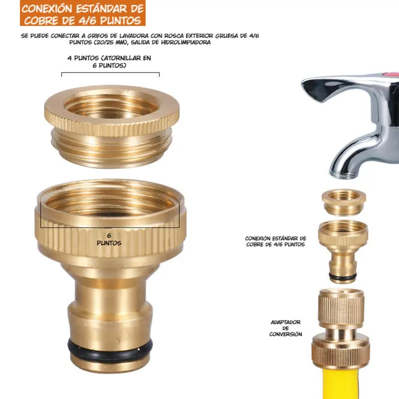 Brass Quick-Connect Garden Hose Faucet Adapter – 4-Point Or 6-Point Threaded Fitting For Outdoor Use 1