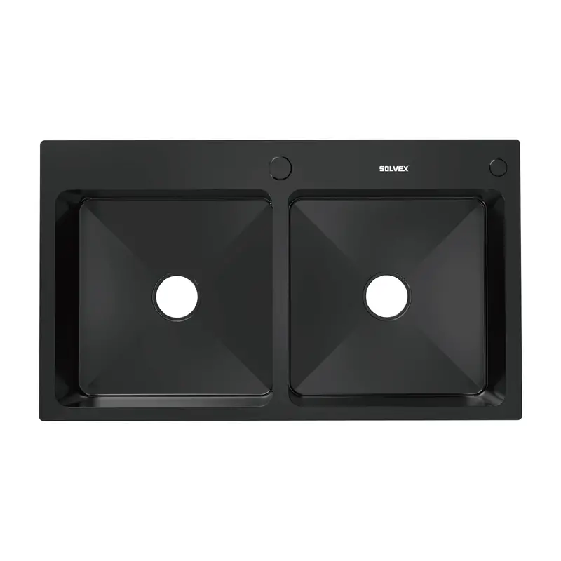 Built-In Double-Basin Kitchen Sink 75X46X22 Cm – Matte Black Stainless Steel 2