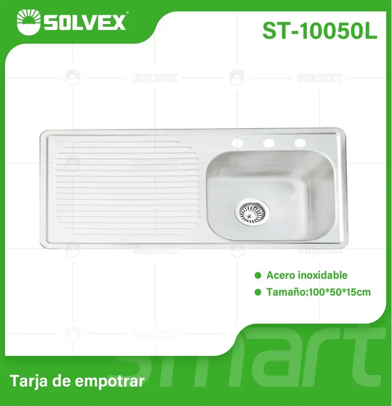 Built-In Kitchen Sink 100X50X15 Cm – Brushed Stainless Steel With Basin & Drainboard 1