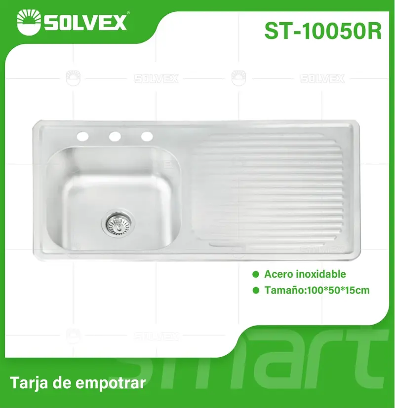 Built-In Kitchen Sink 100X50X15 Cm – Brushed Stainless Steel With Left Basin & Drainboard 1