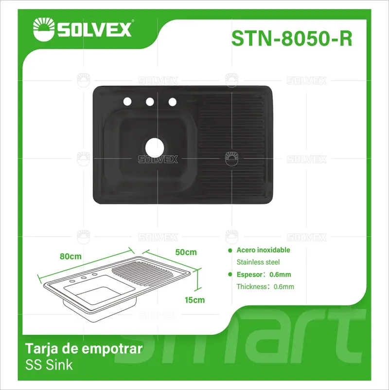Built-In Kitchen Sink 80X50X15 Cm – Matte Black Stainless Steel Single Bowl 1