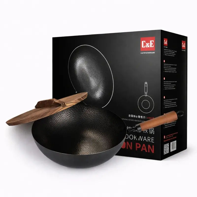 Carbonized Beechwood-Handle Cast Iron Wok – 32 Cm (12.5"), 1.6 Mm Thickness, Traditional Stir-Fry Pan 1