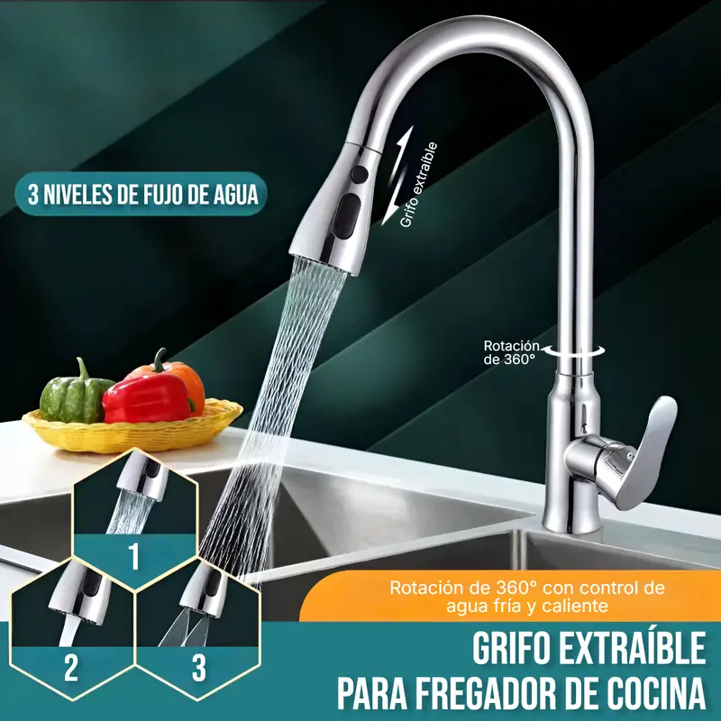 Chrome-Finished Retractable Kitchen Faucet With Hose 1