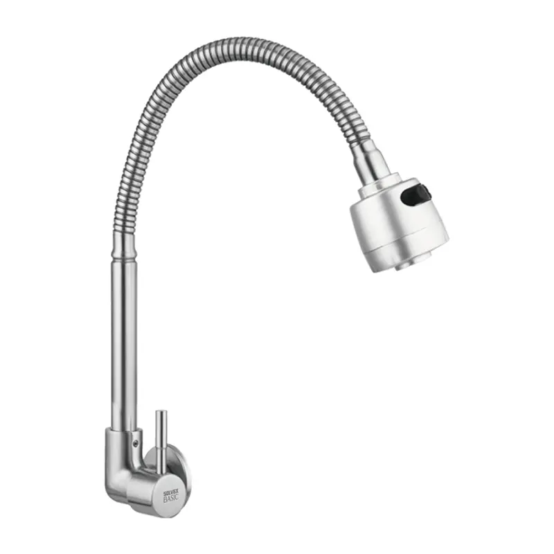 Chrome Single-Handle Sink Faucet With Flexible Spray Nozzle – Utility Sink Model 2