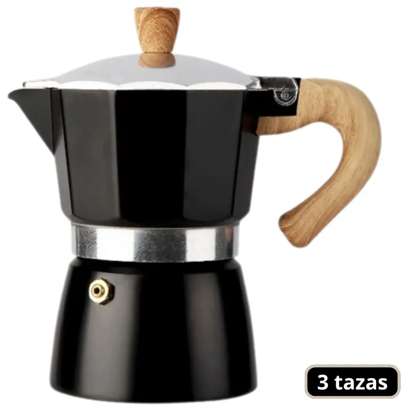 Classic Aluminum Stovetop Moka Pot – 3-Cup (150 Ml), Heat-Resistant Wooden-Style Handle – Food-Grade Espresso Maker 1