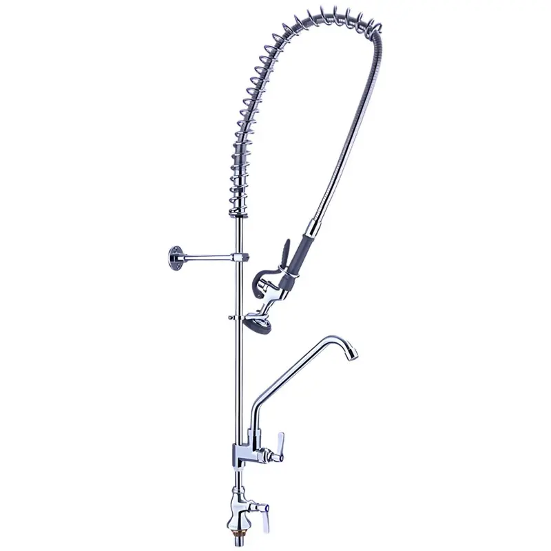 Commercial Wall-Mounted Kitchen Faucet With Pull-Down Sprayer And Single-Handle Control For High-Traffic Dishwashing Stations 1