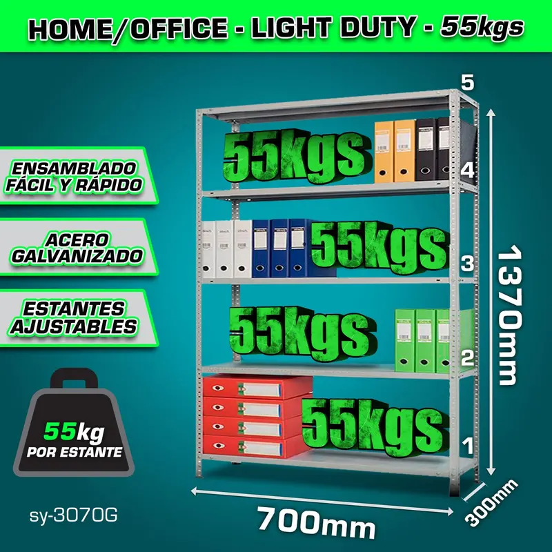 Compact 4-Tier Adjustable Shelving Unit – 305 × 705 × 1370 Mm, 55 Kg Load Per Shelf 1