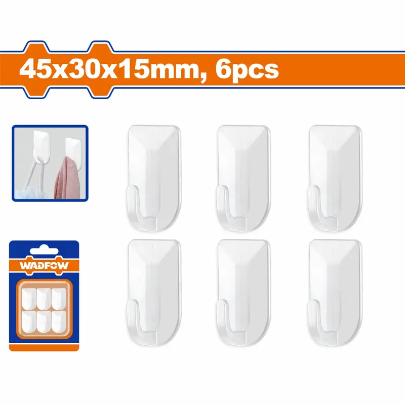 Compact Abs Self-Adhesive Wall Hooks – 6-Pack, 45 × 30 × 15 Mm Durable Mounting Hooks 1