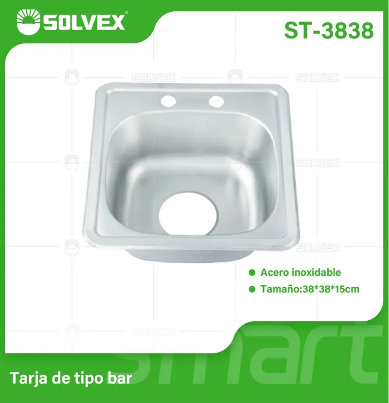 Compact Bar-Style Kitchen Sink 38X38X15 Cm – Brushed Stainless Steel With 2 Faucet Holes 1
