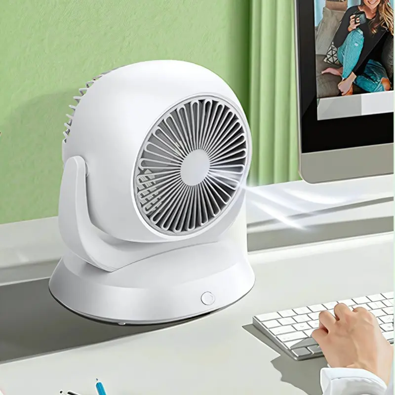 Compact Desktop Fan – 4000Mah Battery, Ultra-Quiet Operation, Usb-C Charging, White Finish (19.8 × 9 × 19.6 Cm) 1