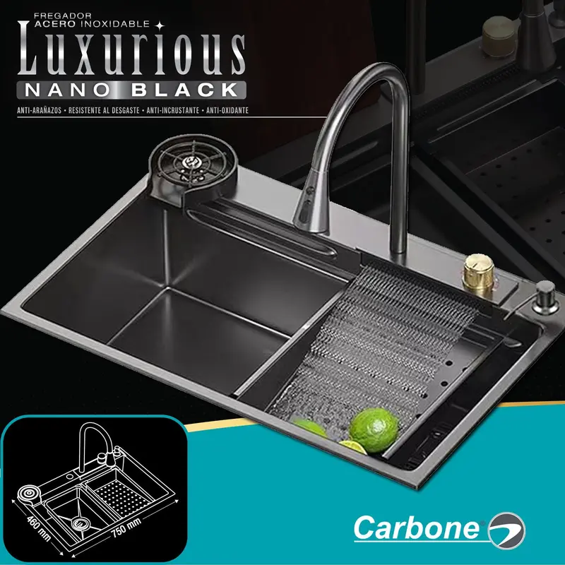 Compact Kitchen Sink Unit – 750X460X220Mm Lead-Black Stainless Steel Utility Basin 1