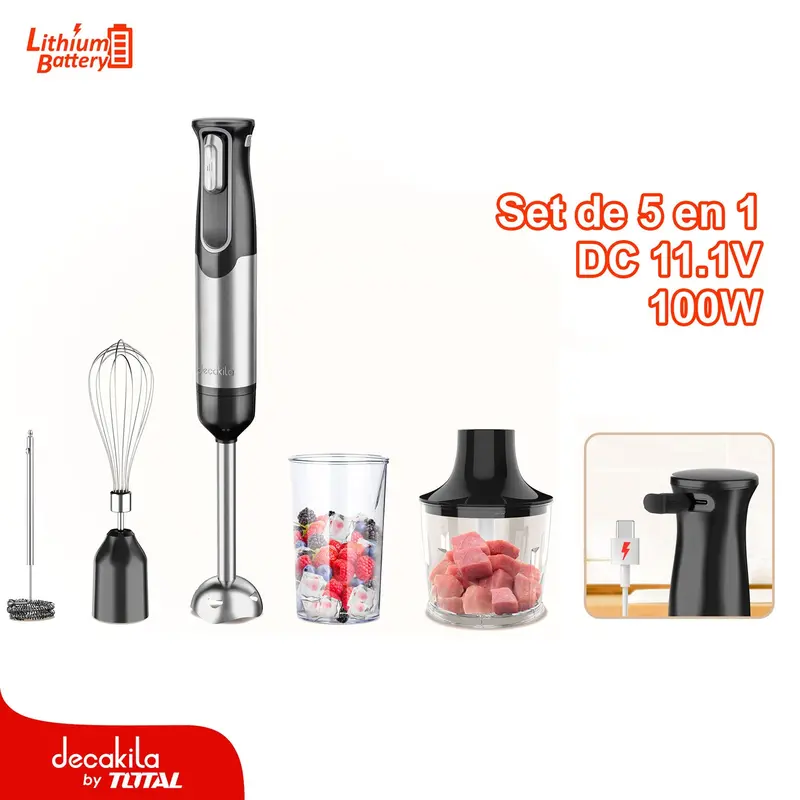 Cordless 5-In-1 Hand Mixer – 100W, 11.1V Li-Ion Battery, Usb Charging 1