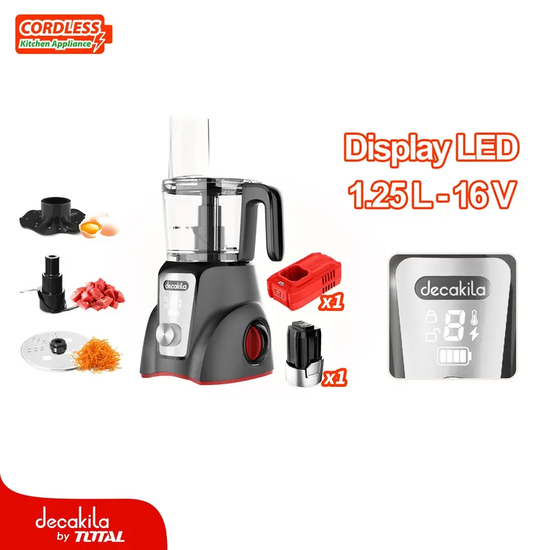 Cordless Food Processor In Gray – 1.25L Bowl, 250W, Multi-Task Chopping, Slicing & Dicing; Includes Battery And Charger 1